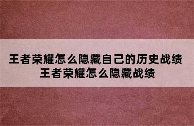 王者荣耀怎么隐藏自己的历史战绩 王者荣耀怎么隐藏战绩